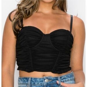 Elegant Black Ruched Women's Crop Bustier Top